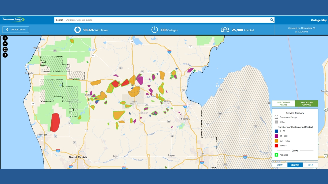 Freezing rain knocks out power to 30,000 customers across mid-Michigan