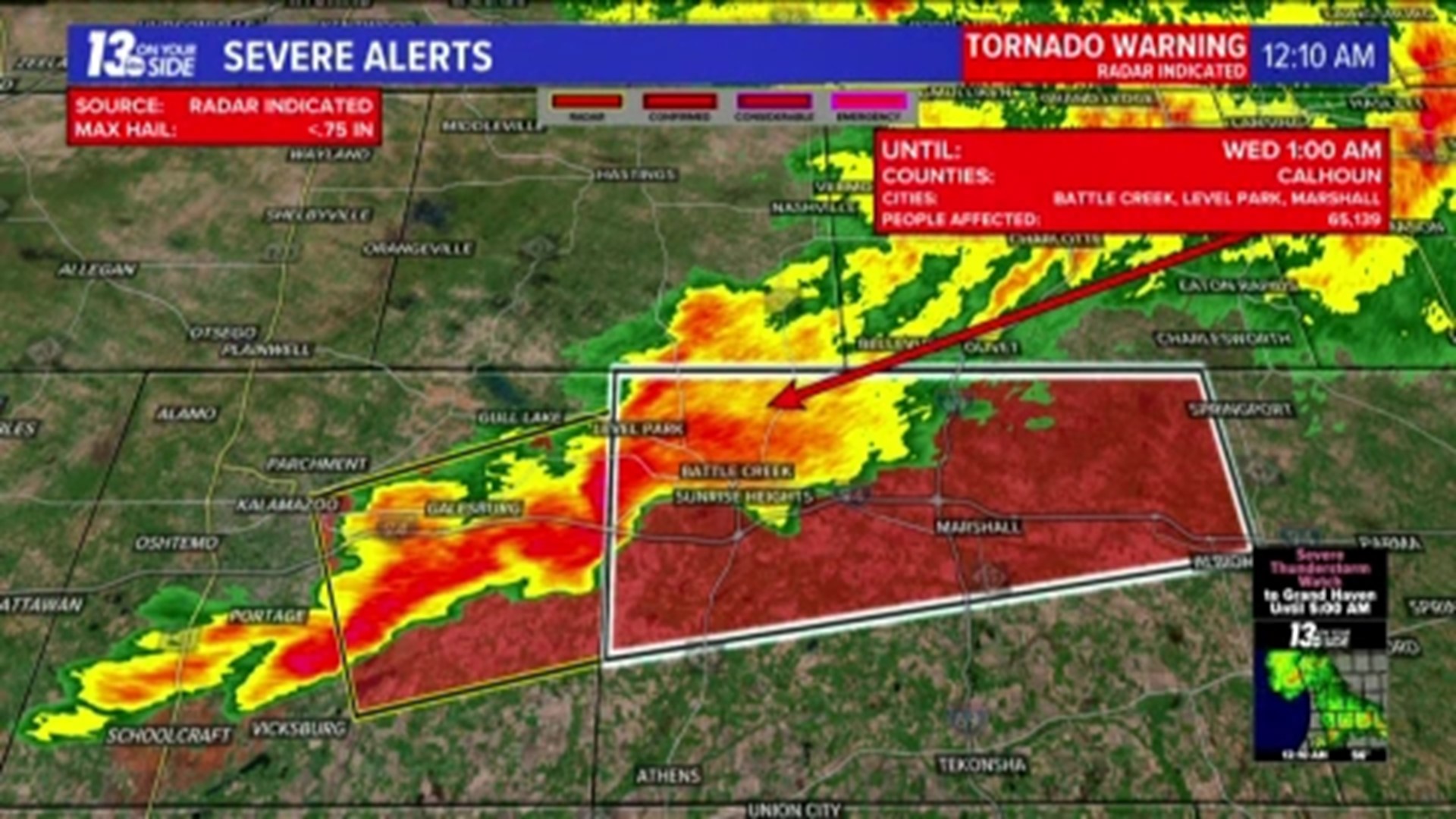 13 ON YOUR SIDE Chief Meteorologist George Lessens was in wall-to-wall coverage as a tornado was on the ground in Calhoun County on Feb. 27. 2024.