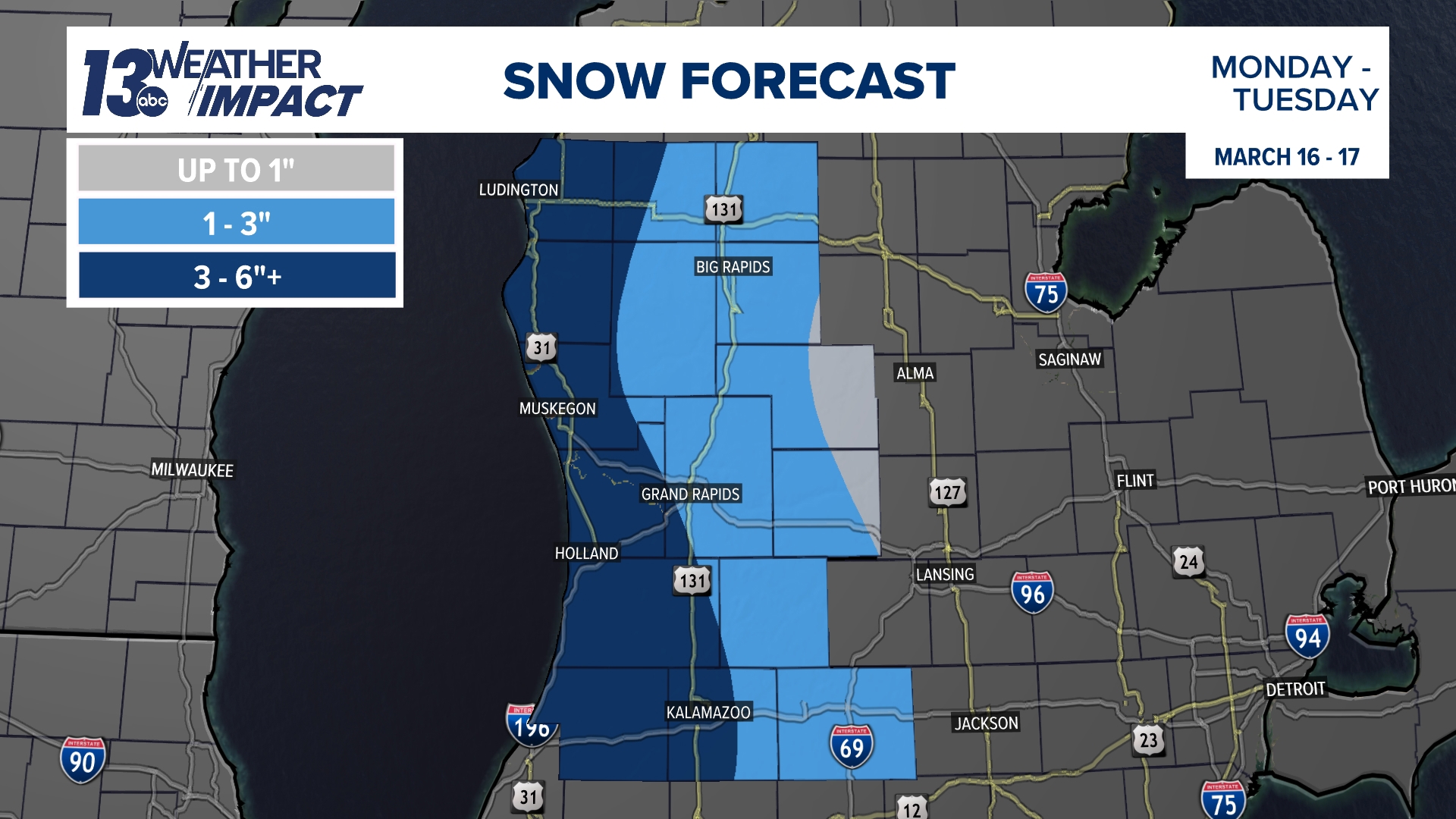 13 WEATHER IMPACT ALERT | Messy system Sunday into Monday | wzzm13.com