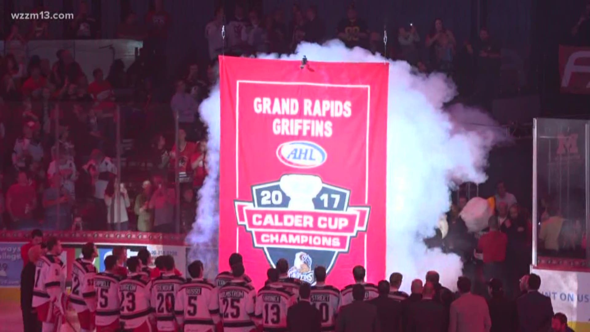 Griffins raise the Calder Cup Championship banner