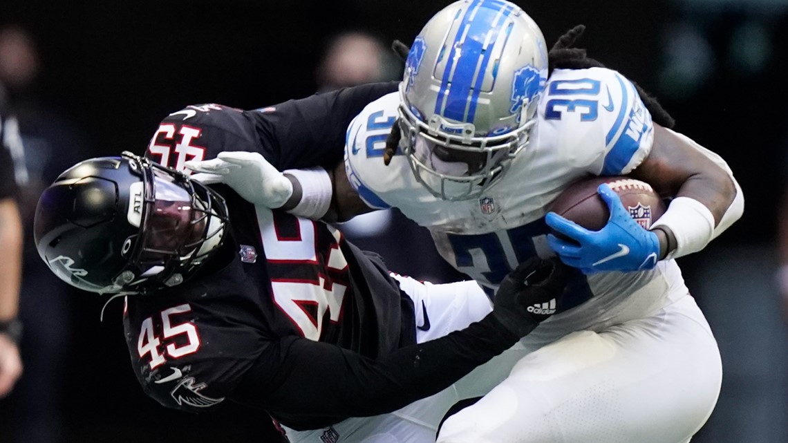 Oluokun's last-minute interception saves Falcons' win over Lions