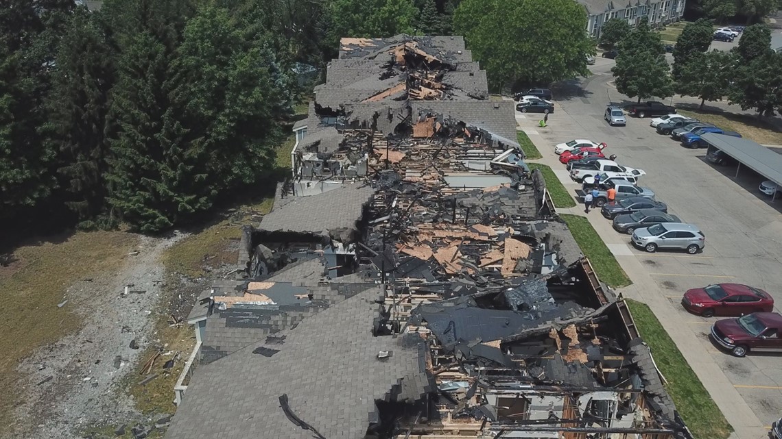 Drone footage of fire damage at Byron Lakes Apartments
