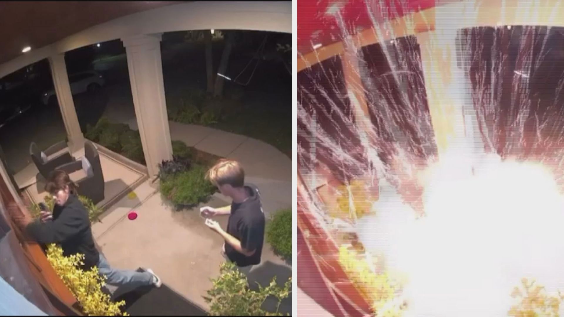 Angela Gill said she was awoken to a large boom outside of her home Saturday night. After looking at security camera video, she learned it was a firework.