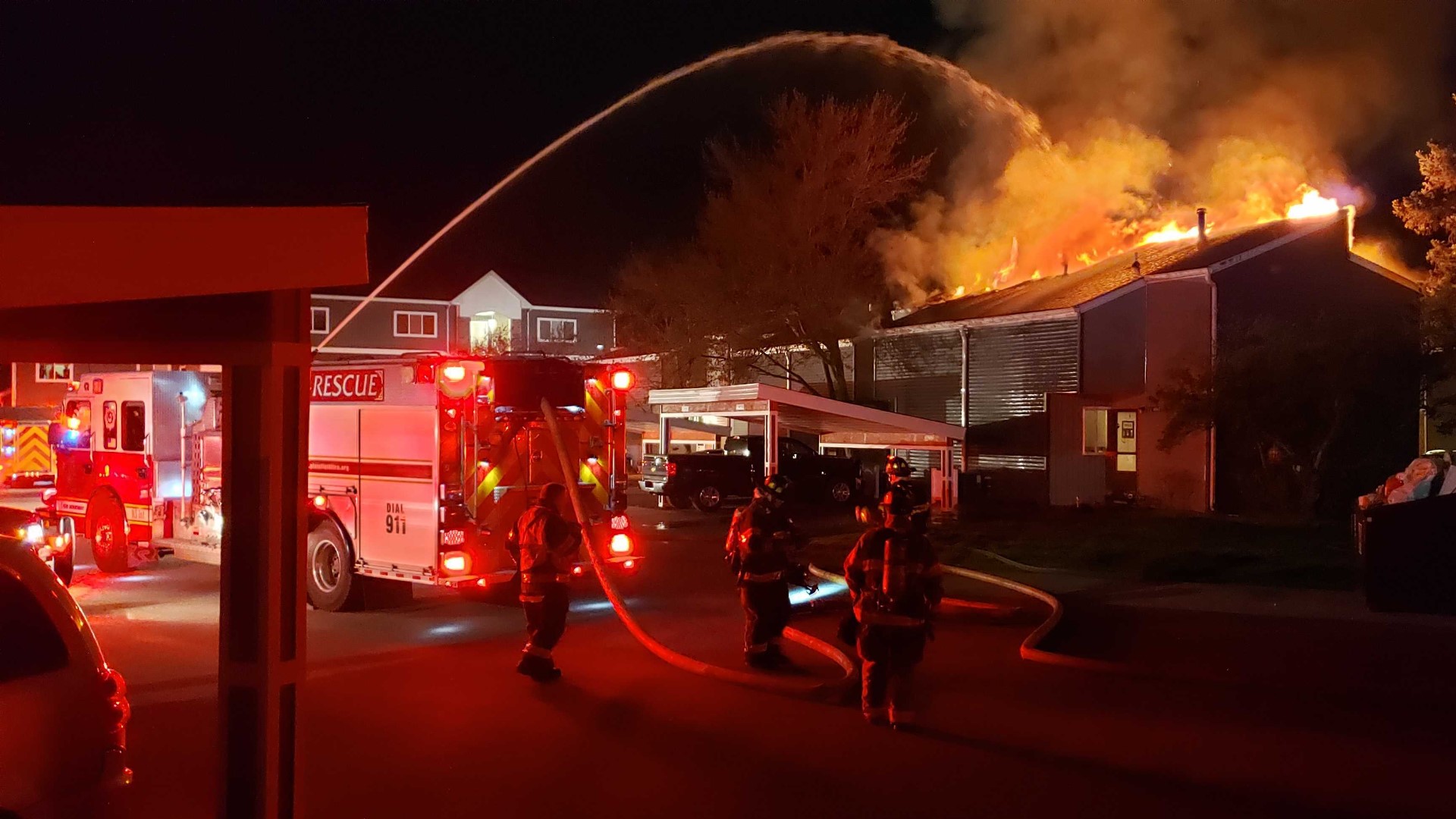 A townhome community in Grand Rapids was badly damaged in a fire early Tuesday morning.