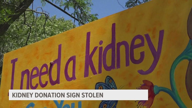 Yard sign raising awareness for kidney donation stolen