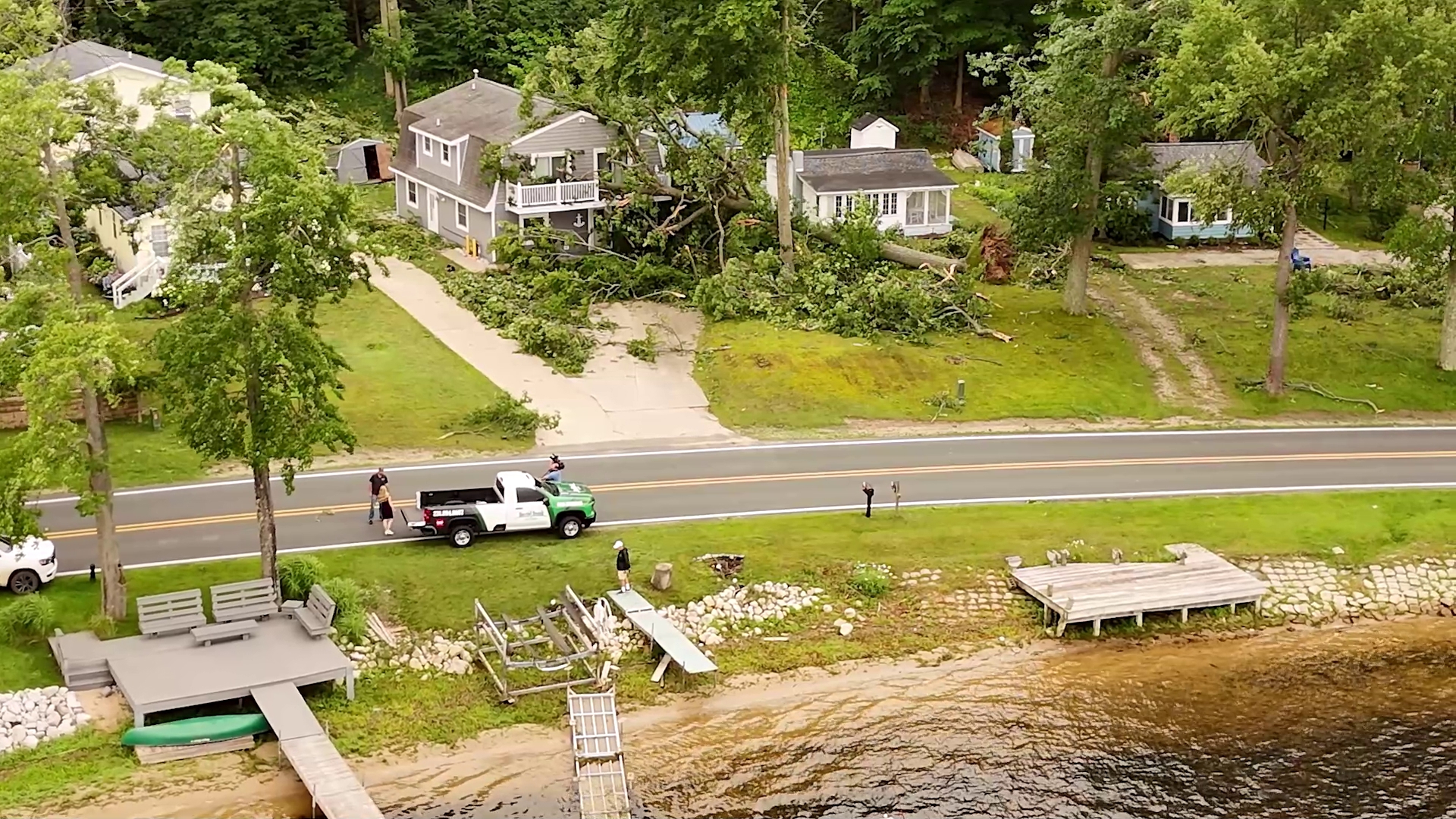 Whitehall, Michigan storm damage Drone video