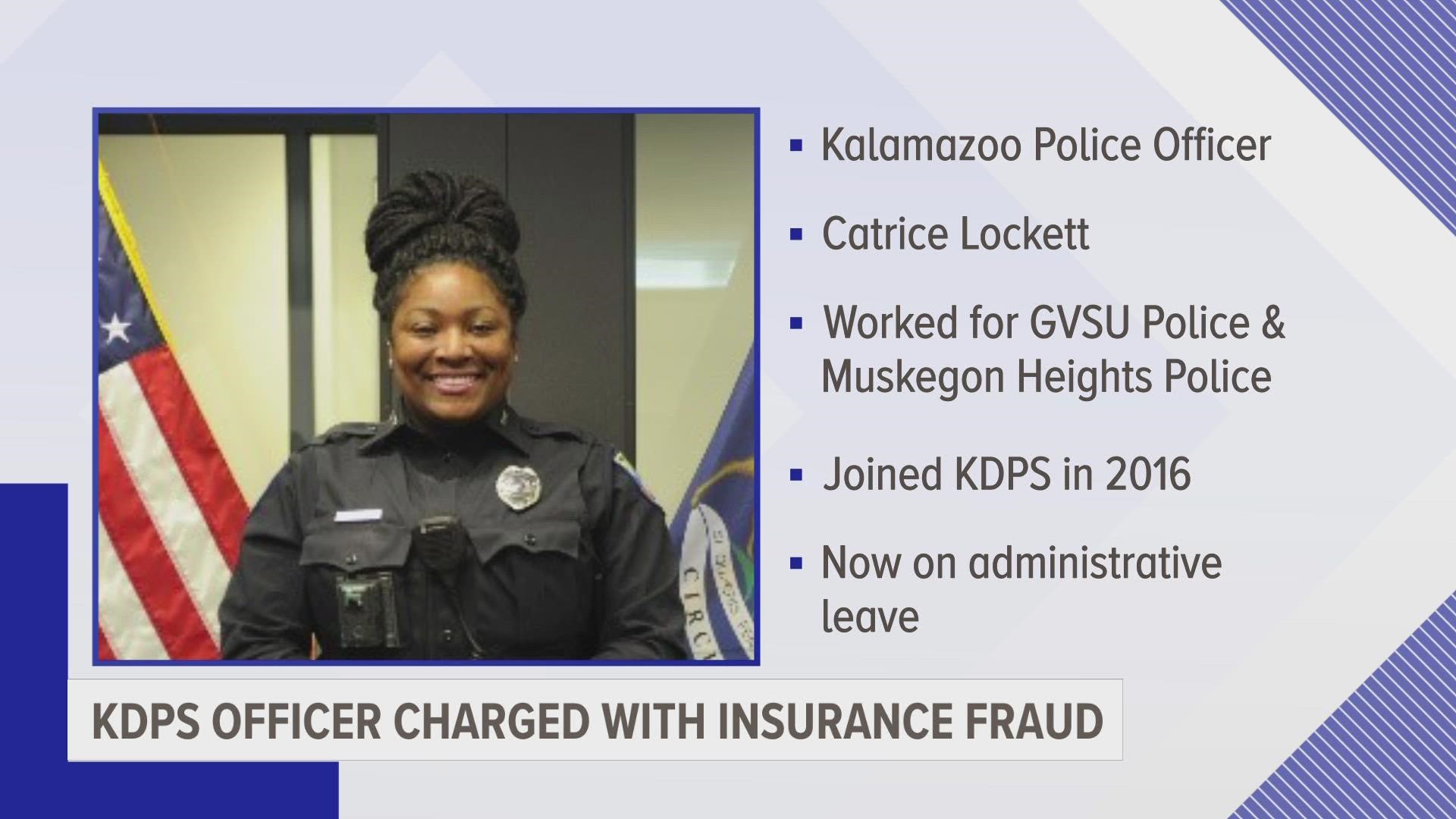 A Kalamazoo Police Officer is on administrative leave after she was accused of insurance fraud in another state.