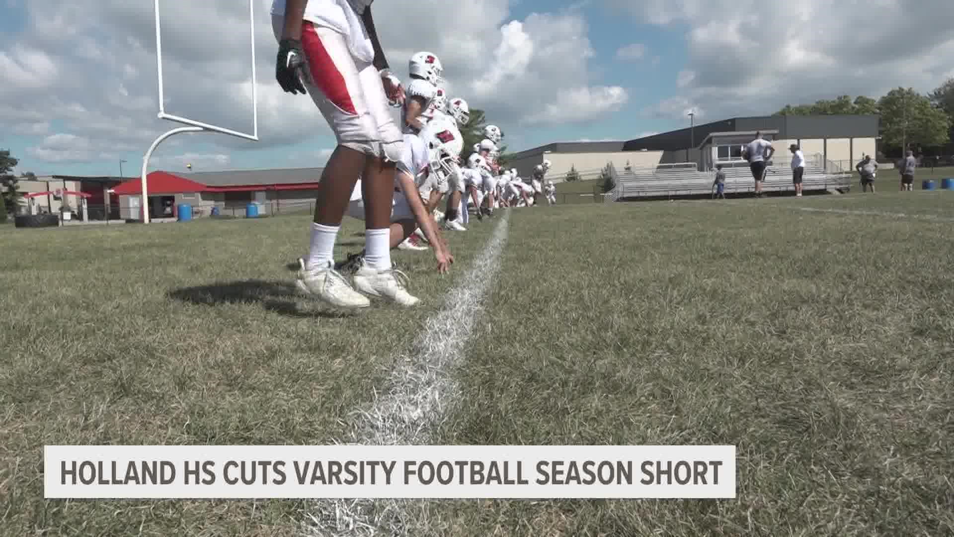 Holland Public Schools announced that the high school varsity football will be cutting its season short due to lack of players.