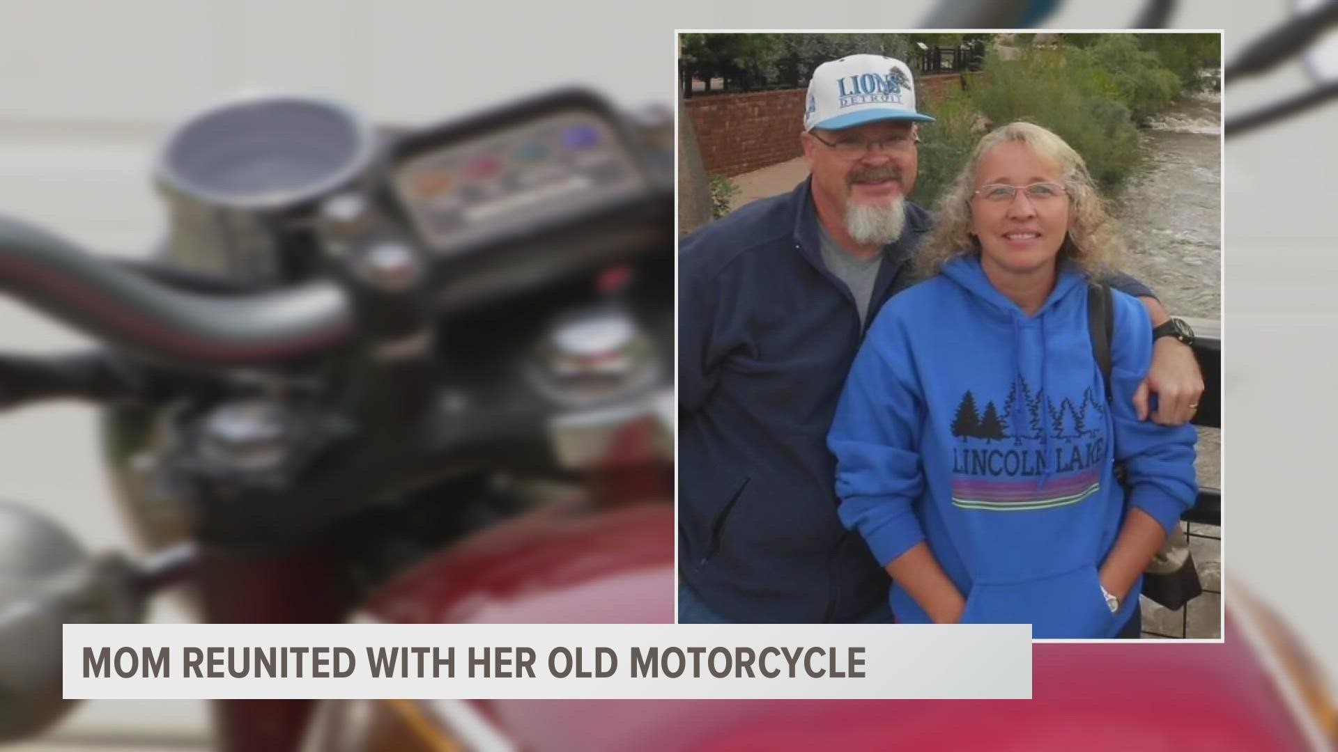 The 1972 Honda motorcycle was rusting in a barn until her son created his plan to surprise her.
