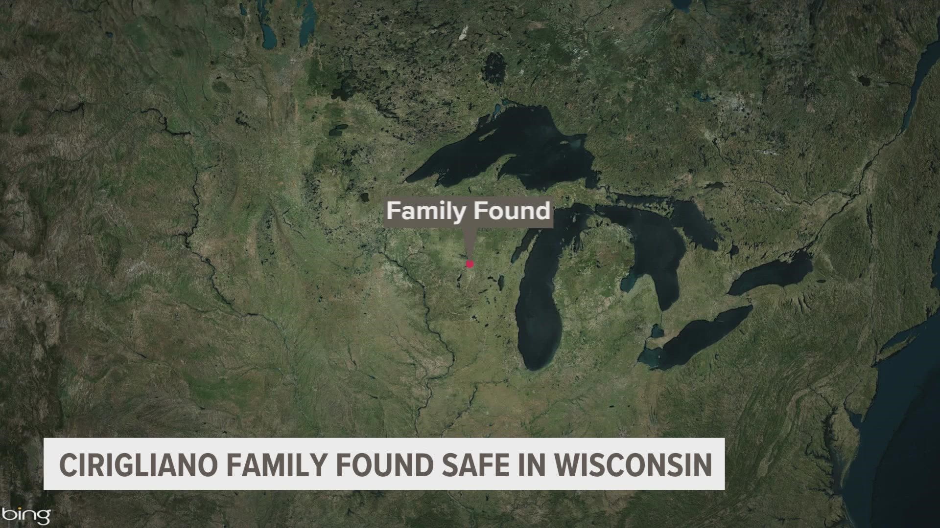 Police contacted the family around 11 a.m. Sunday morning in Steven's Point, Wisconsin, after the Ciriglianos had been missing for a week. Police say they are safe.