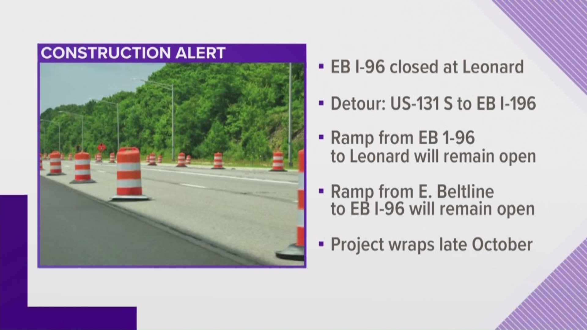 Eastbound I-96 to be closed until October