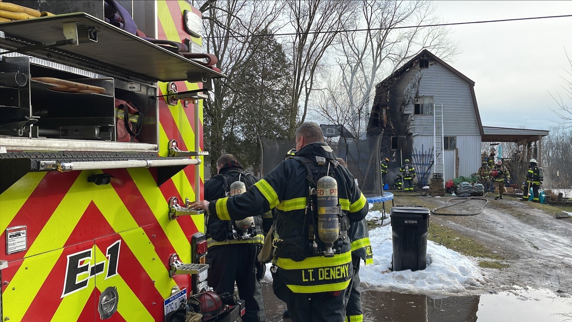 The Plainfield Township Fire Department says the fire started just before 10 a.m. at a home off West River Drive on Abrigador Trail.