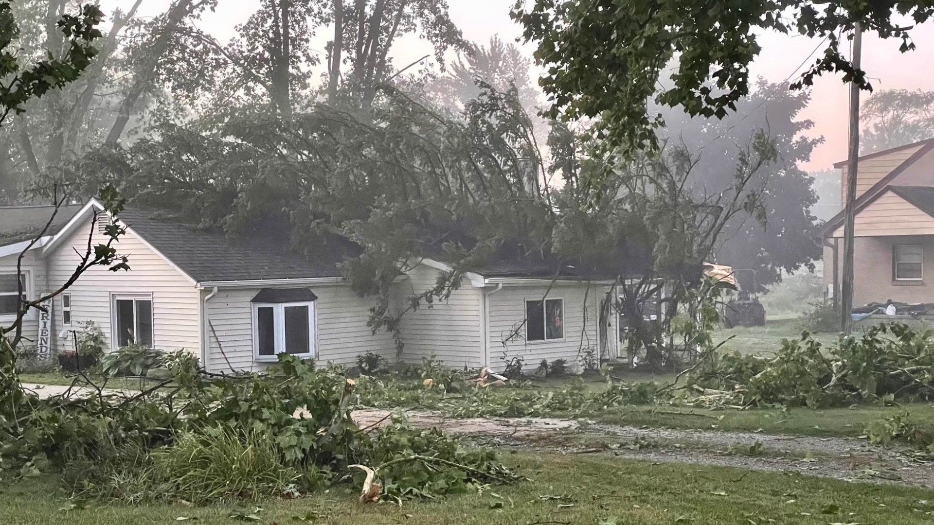 While damage reports mostly detail downed trees and wires, a NWS weather spotter reported a small trailer was overturned in Belmont by the storm's gusty winds.