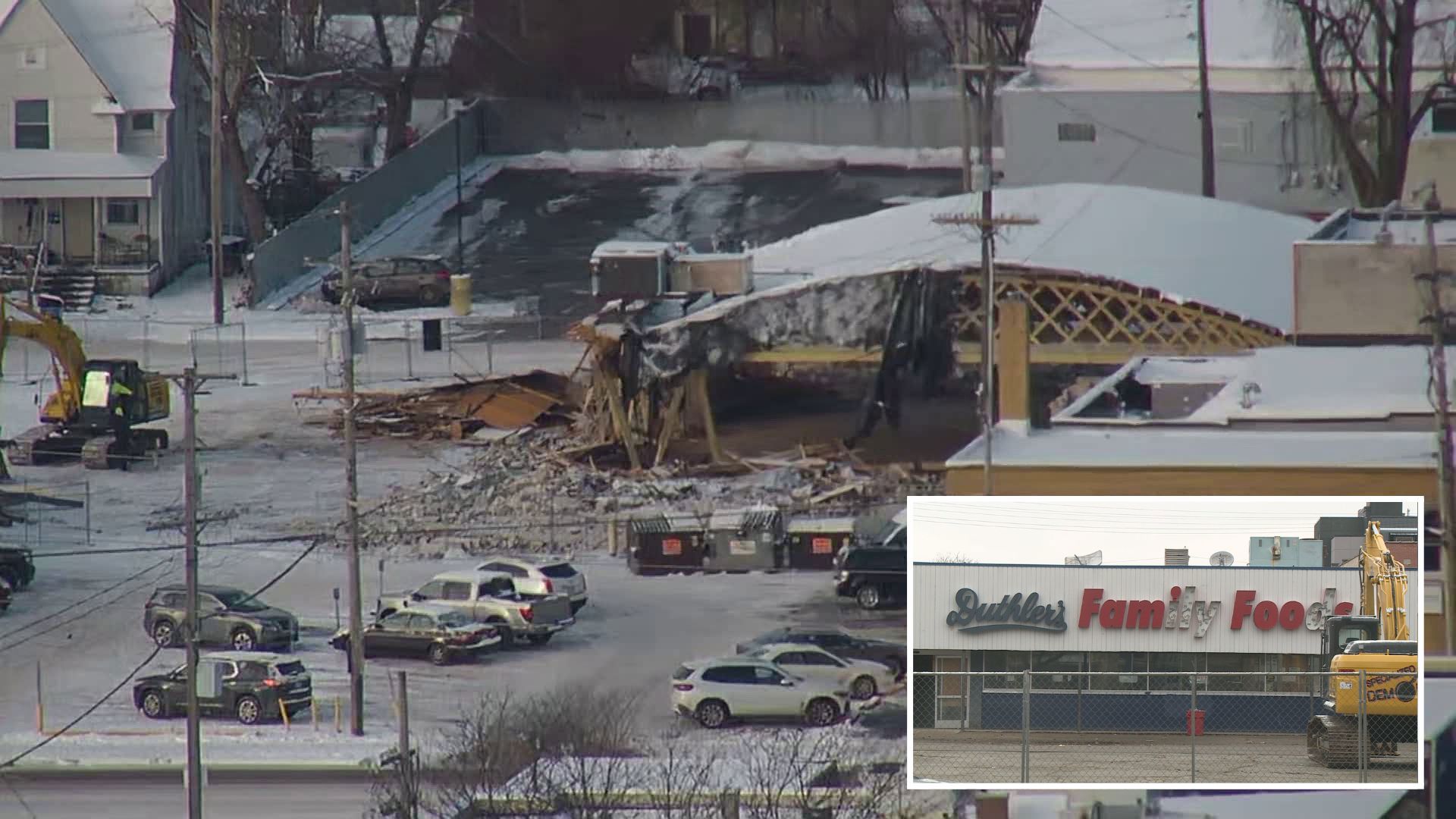 After years of standing vacant, the Duthler's grocery store is finally being torn down.