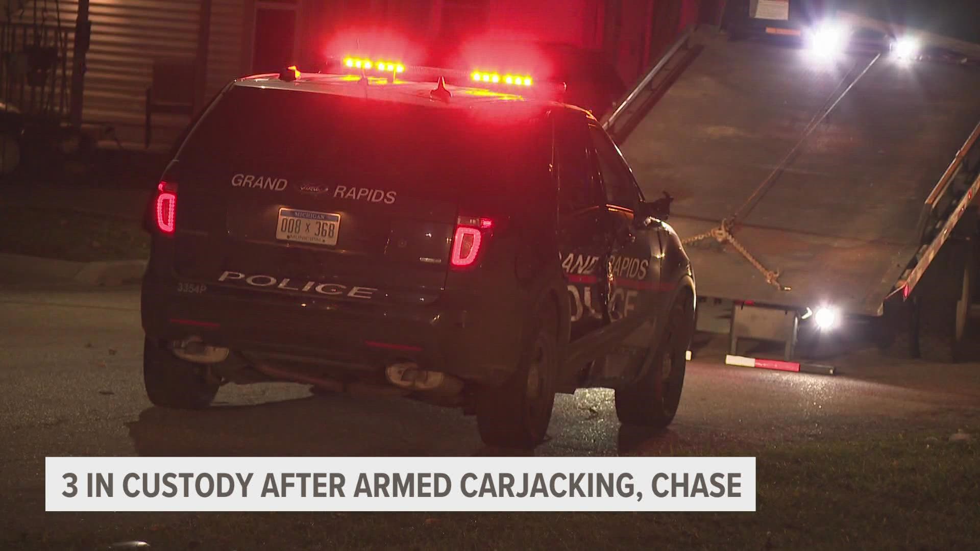 3 in custody after armed carjacking, chase