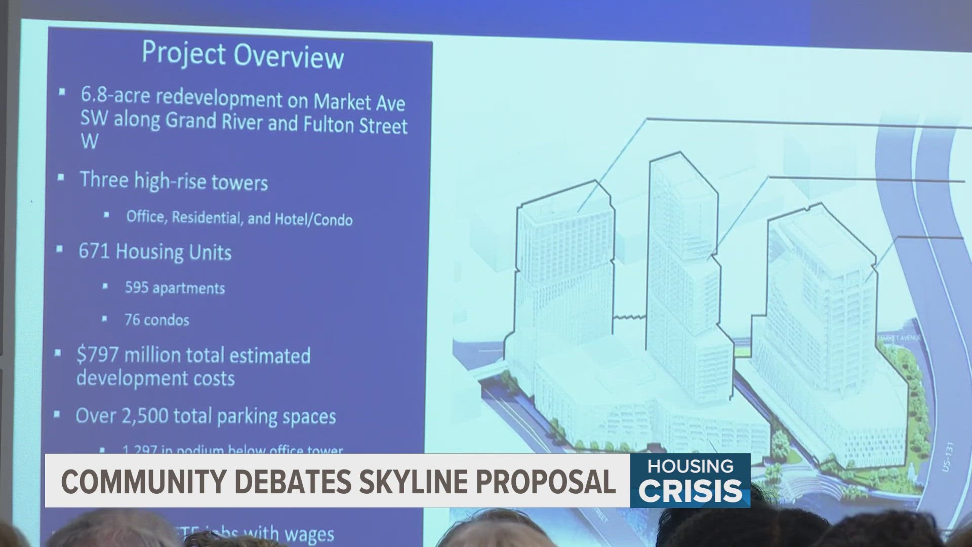 The proposal would add three towers to the Grand Rapids skyline.