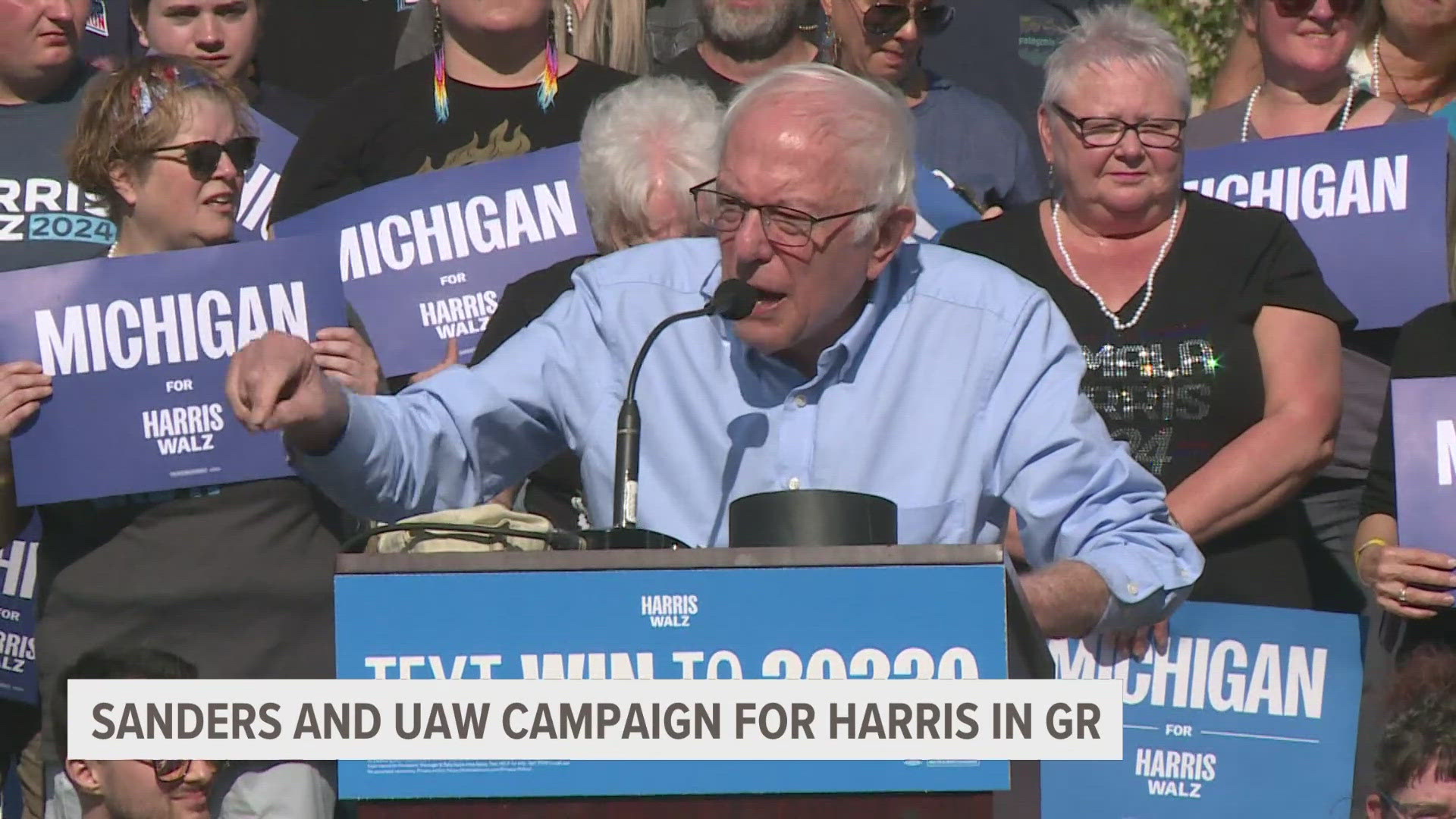 Bernie Sanders and UAW President Shawn Fain were at Rosa Parks Circle on Sunday afternoon.