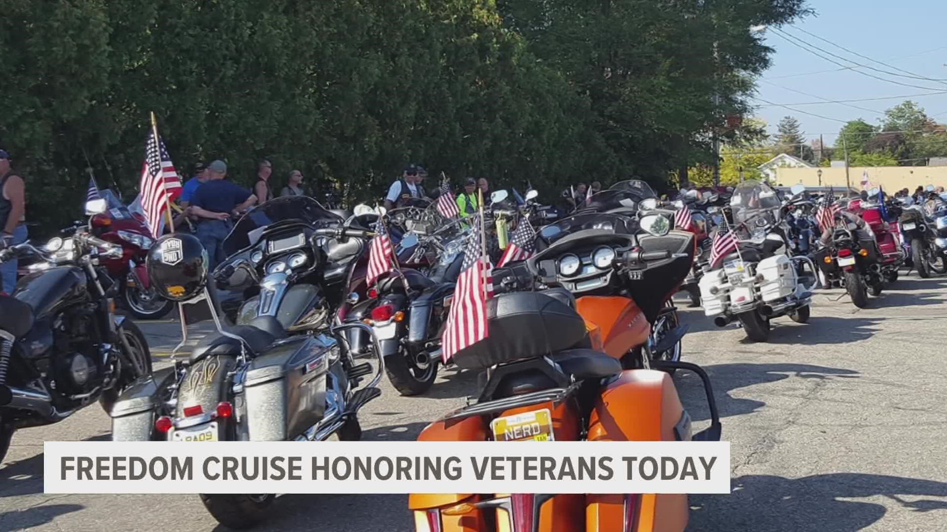 The event starts with a ceremony to honor a gold-star family, followed by an honor ride.