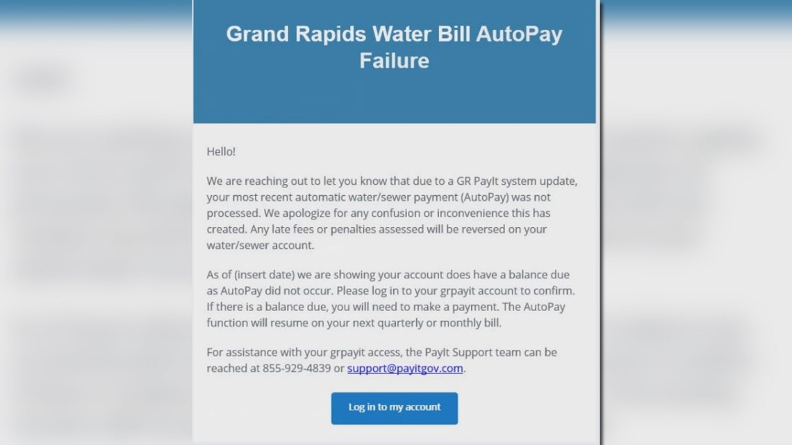 Water bill autopay failure frustrates Grand Rapids customers