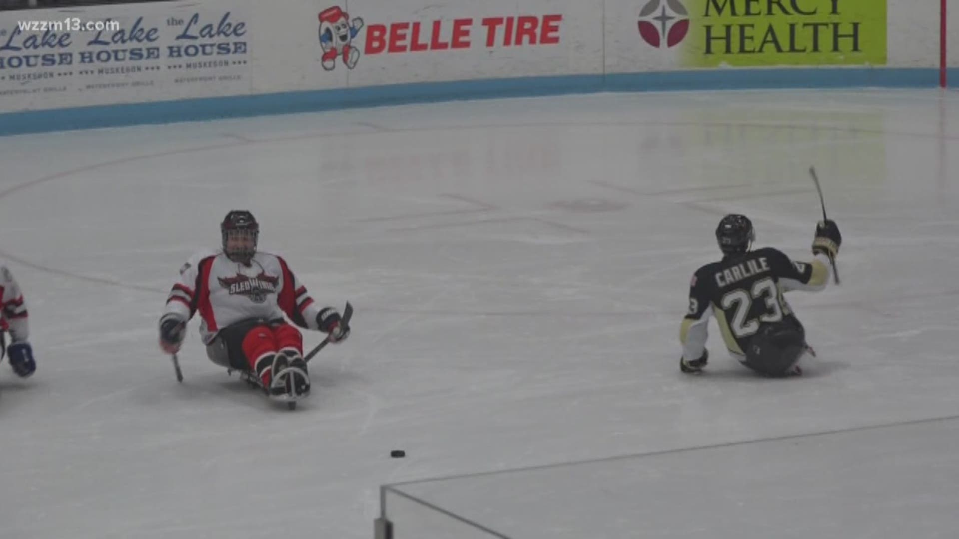 Muskegon Lumberjacks play sled hockey