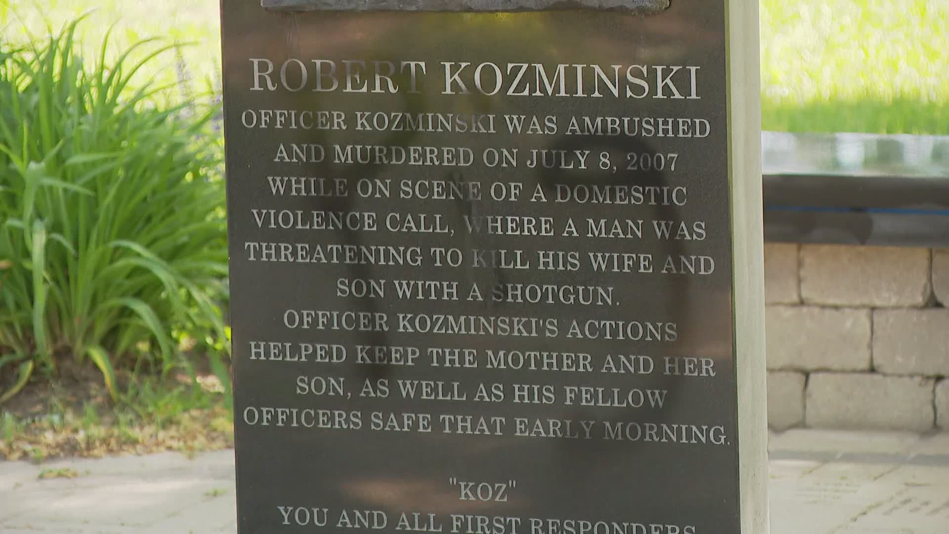 A memorial for fallen Grand Rapids Police Officer Robert Kozminski and others was vandalized in Richmond Park Saturday night.