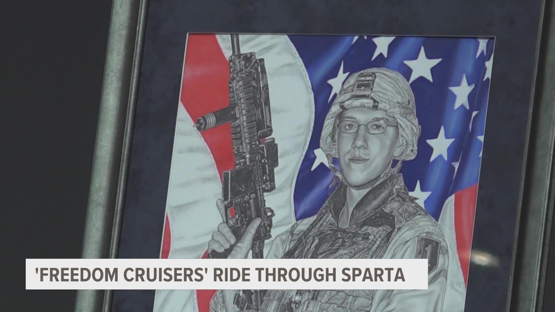 Several bikes and cars rode through Sparta today as 'Freedom Cruisers' to honor the veterans that have been lost over the years.
