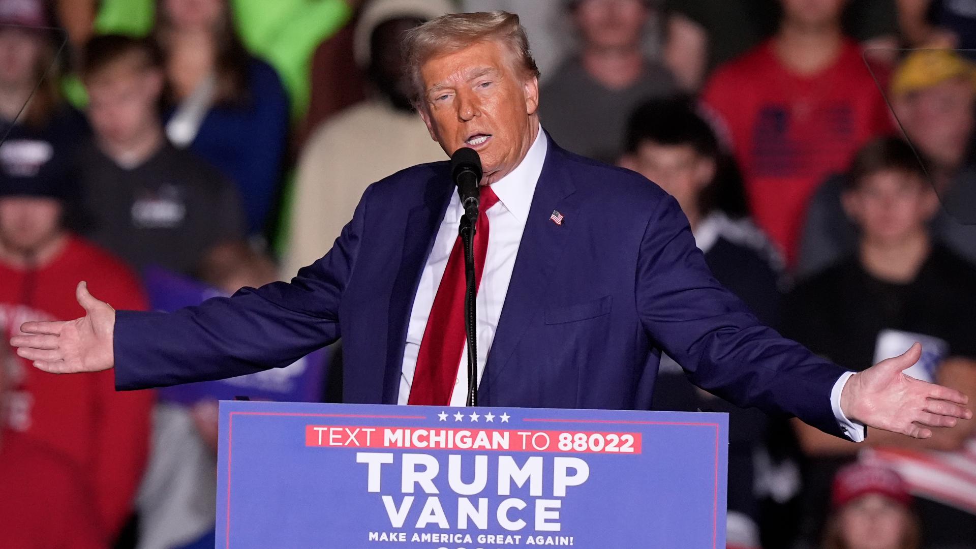 Former President Donald Trump campaigned at the Ryder Center at Saginaw Valley State University on Thursday.