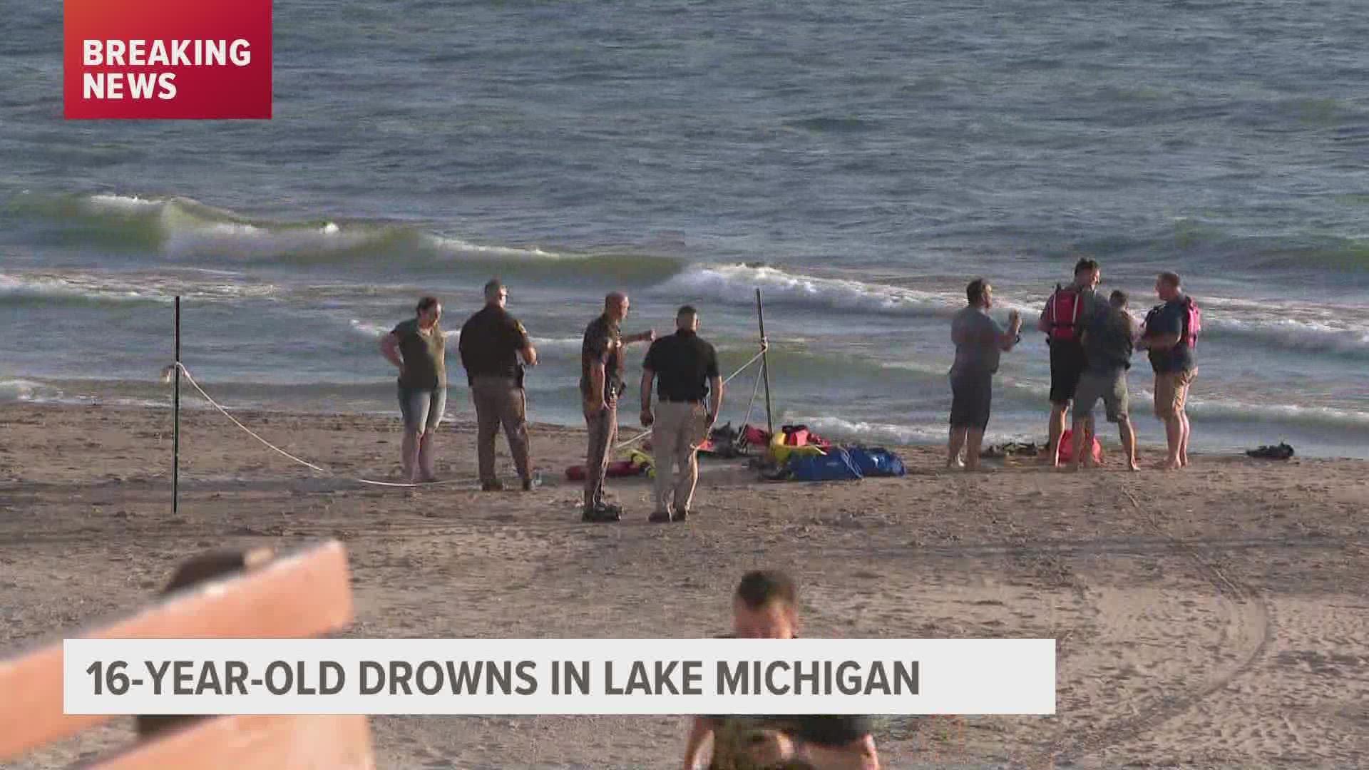 Authorities say the teen was from Norton Shores and was at the beach with a church group when he got swept away by the waves.