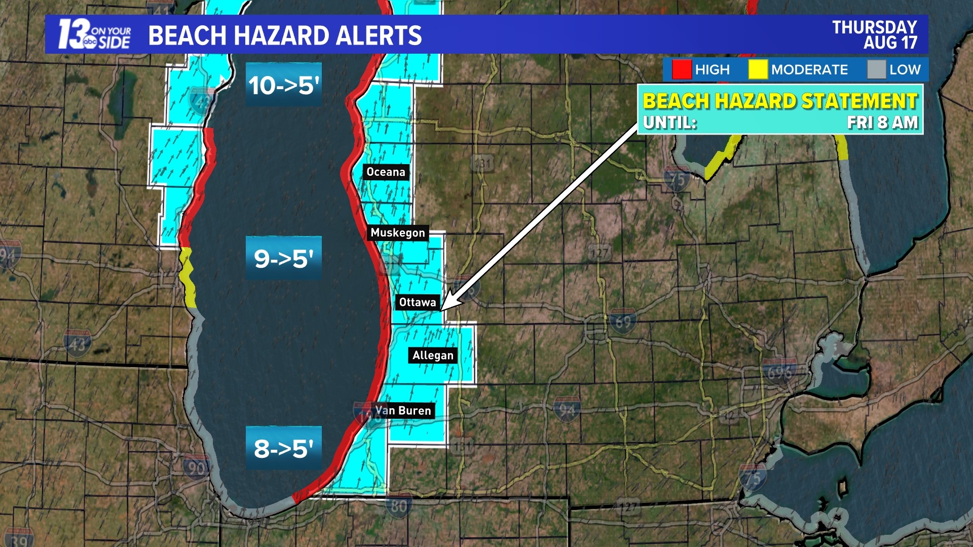 Strong winds, dangerous waves and rip currents are expected  on Lake Michigan.