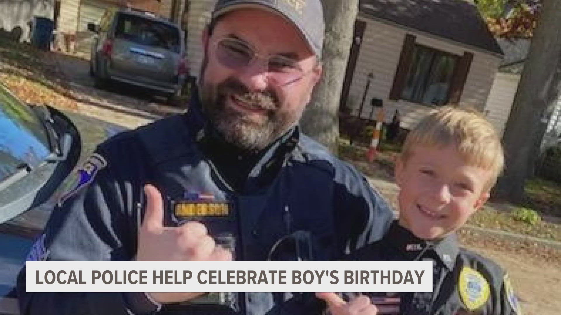 Officers with the Muskegon Heights Police Department help ring in Emerson's birthday every year, and have done so since he was two.