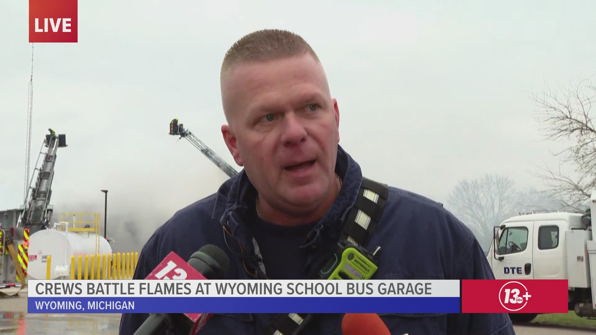 Brad Bornbos, Fire Inspector/Fire Investigator for Wyoming Fire Department, shares an update about the fire at the Wyoming Public Schools bus garage.