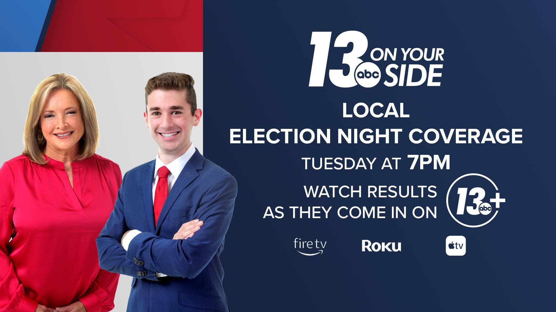 13 ON YOUR SIDE's Juliet Dragos and Political Reporter Joshua Alburtus will share the latest results, analysis, live interviews, and more. 