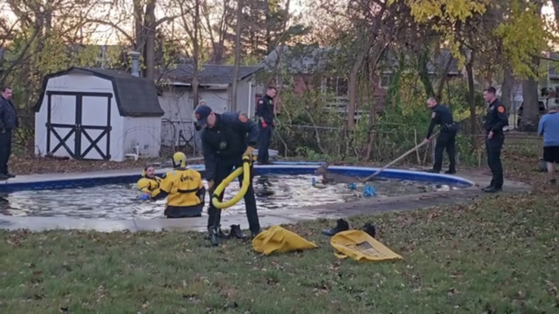 The Muskegon Fire Department helped get a struggling deer out of an inground pool in someone's back yard Tuesday evening.