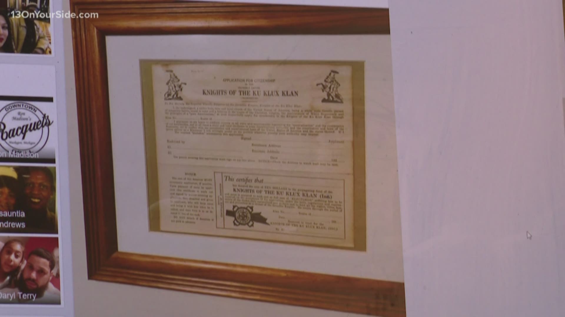 A Muskegon police officer who had a framed KKK application in his home was fired Thursday.