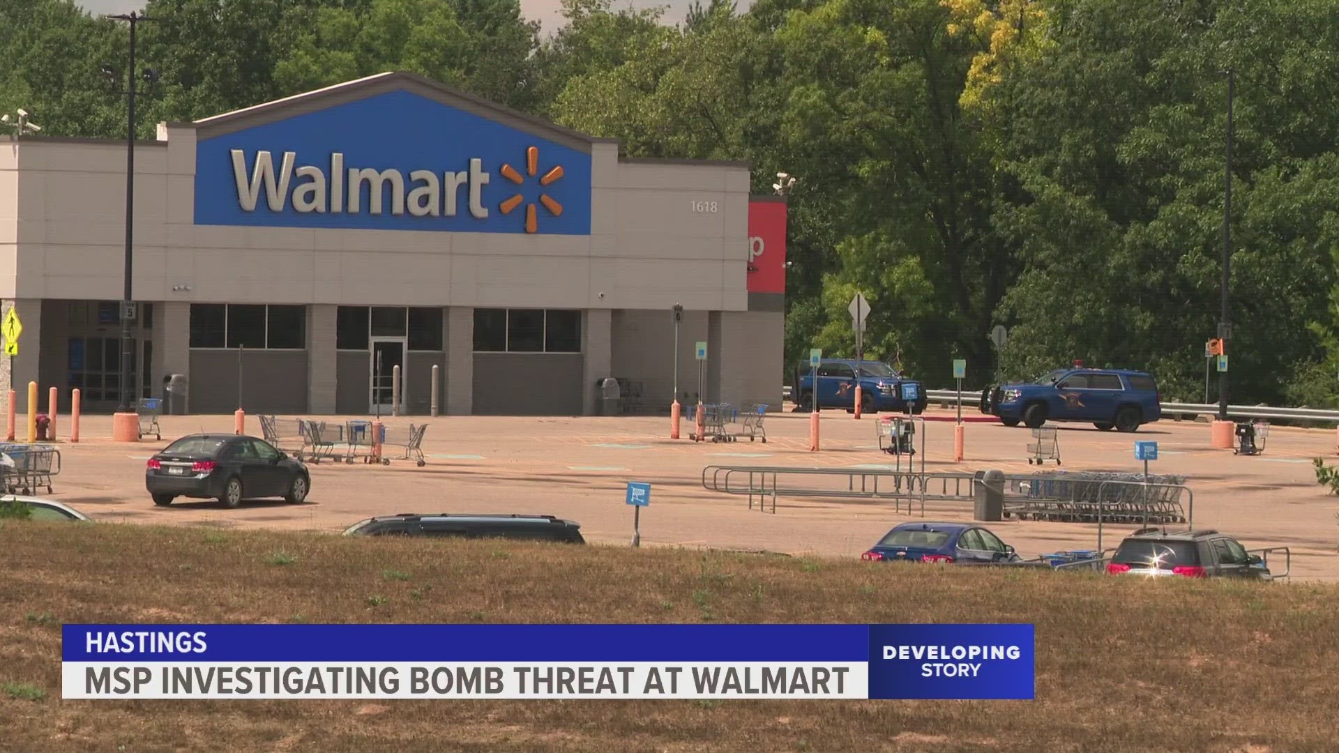 After a bomb threat and hours-long search with bomb-sniffing dogs, Michigan State Police have given the "All Clear" at the Hastings Walmart.