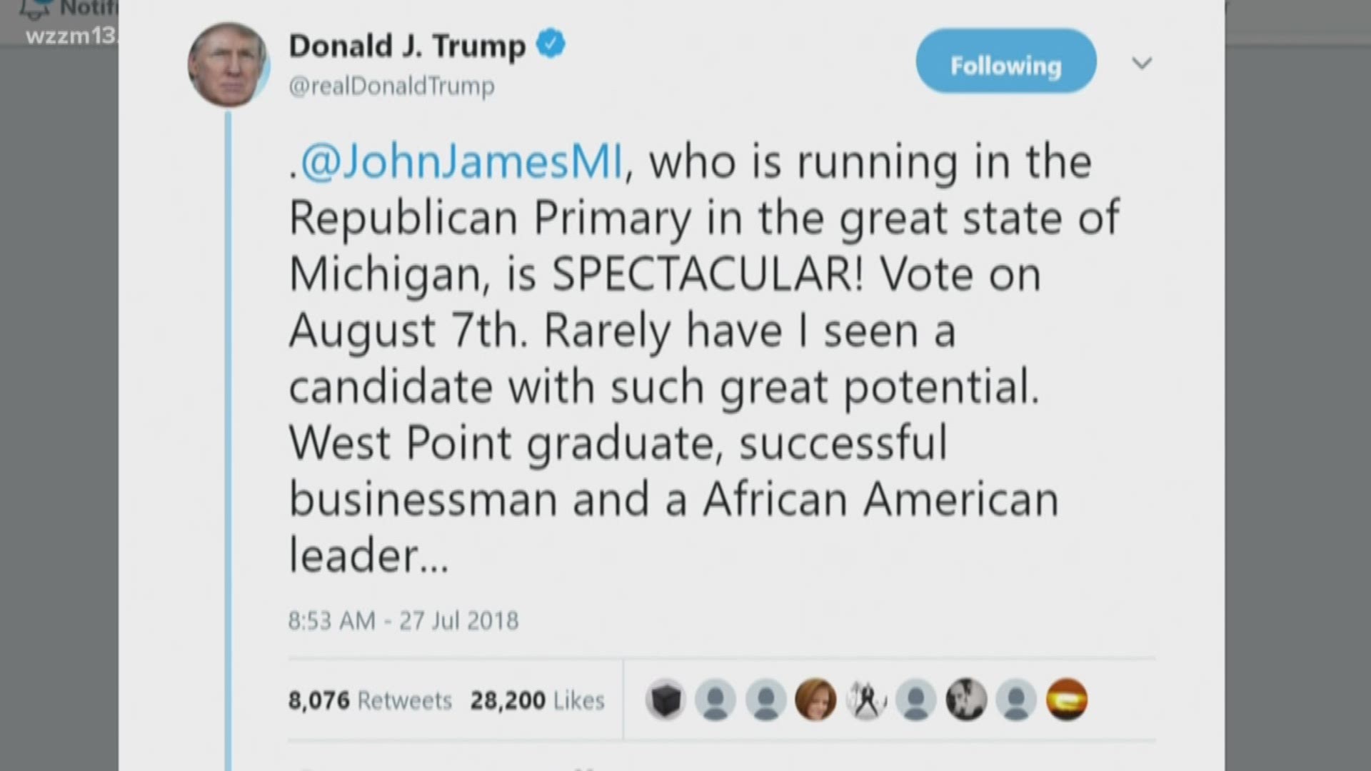 Trump endorses John James