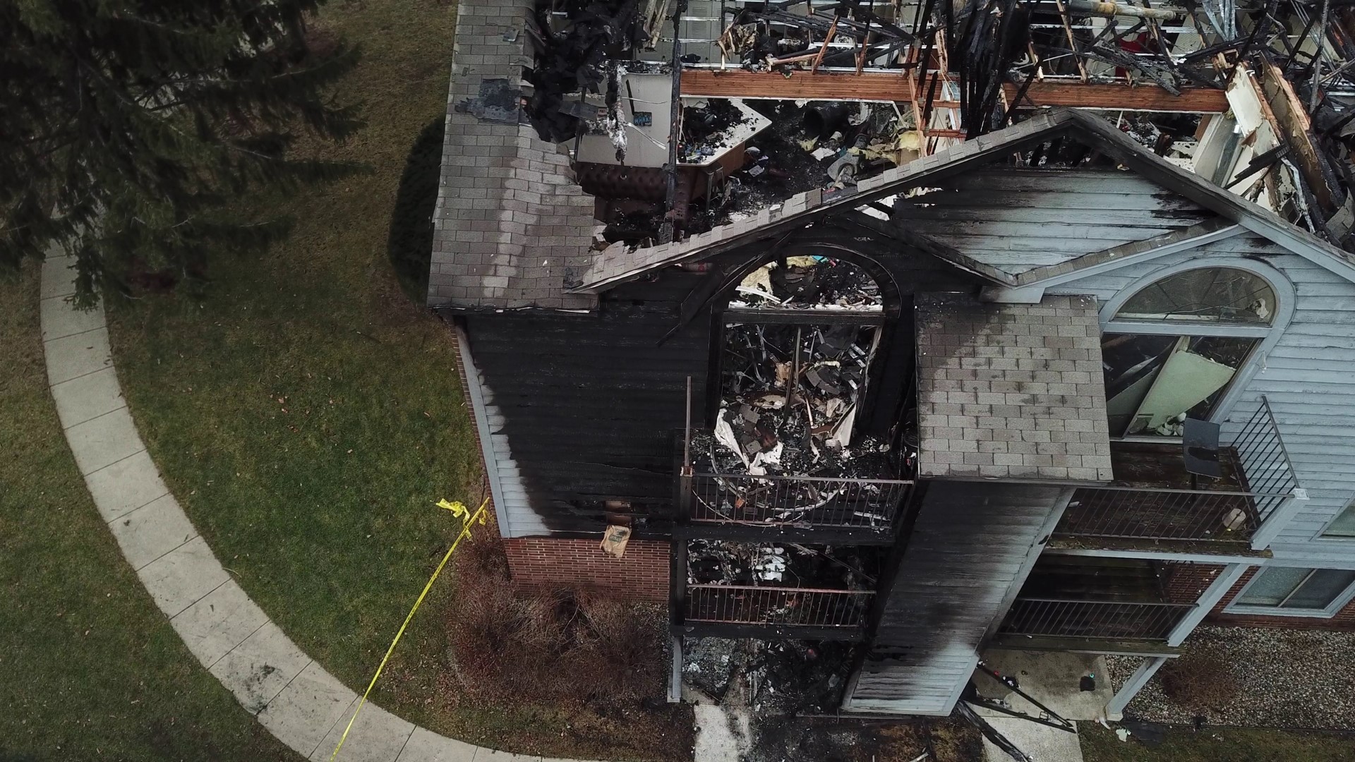 Drone shows aftermath of Green Ridge Apartment fire