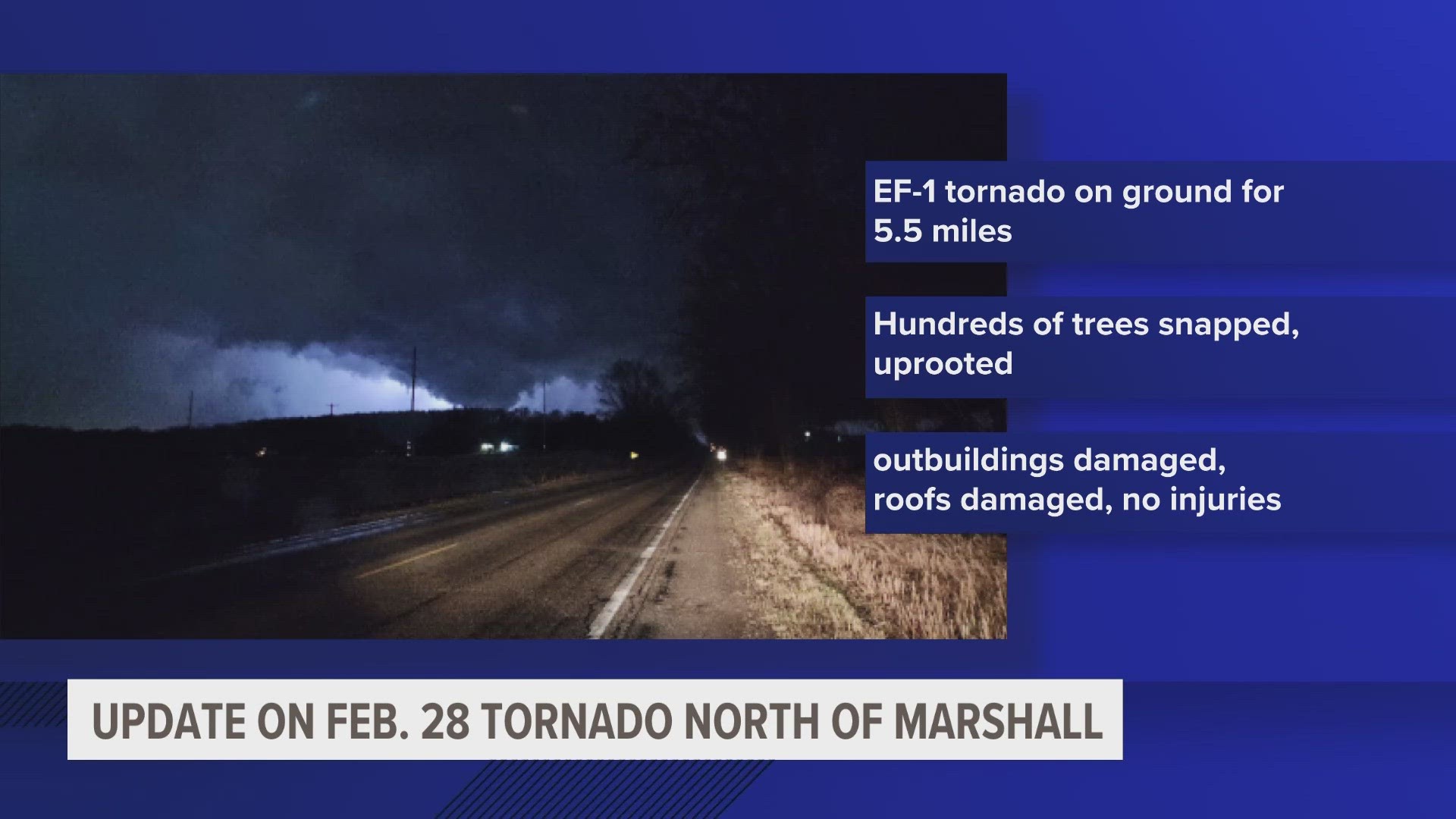 The tornado touched down near 16 1/4 mile road and headed to the northeast uprooting hundreds of trees, damaging buildings and homes in its path.