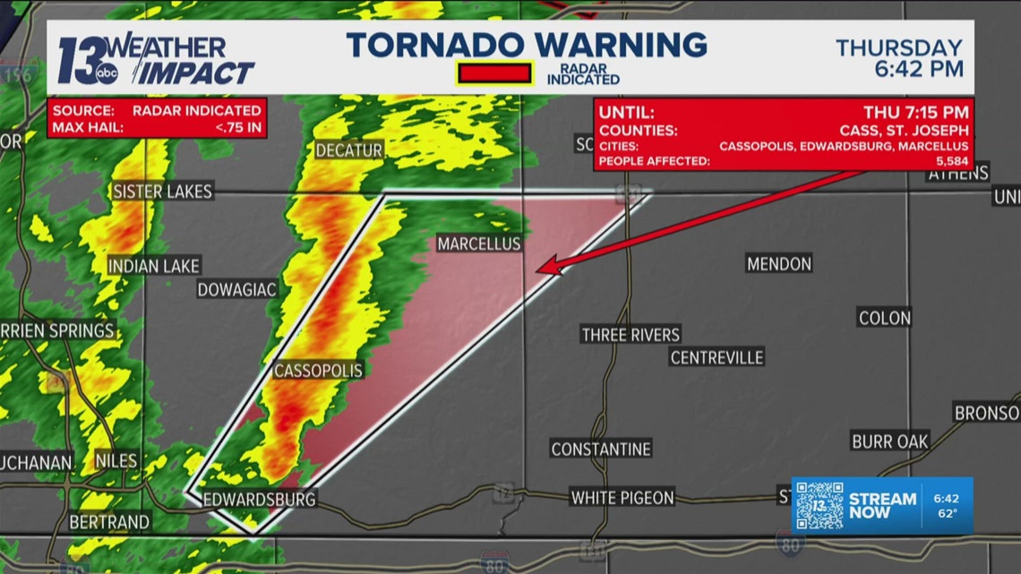 NWS issues tornado warning for parts of Cass, St. Joseph Counties