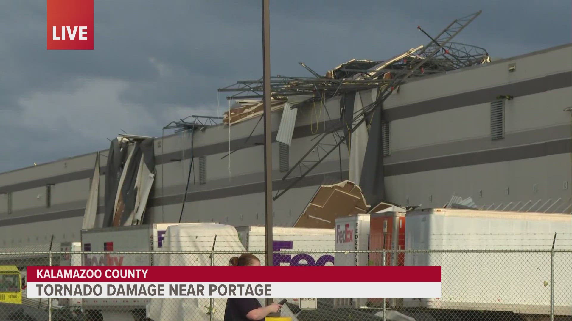 A Kalamazoo FedEx facility suffered severe damage after multiple tornadoes in the area.