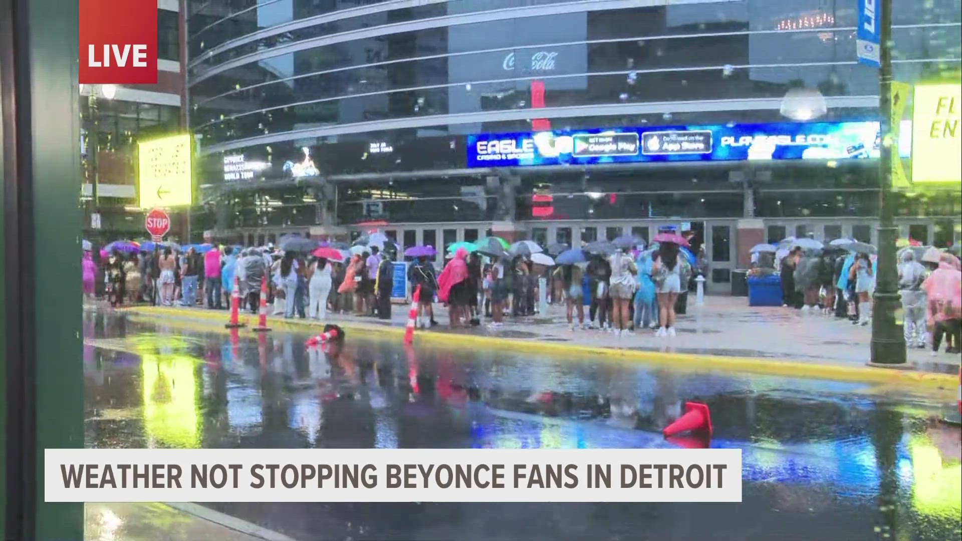 The Bee Hive cannot be deterred by a little rain and wind in Detroit. Beyonce is set to play at Ford Field Wednesday evening.