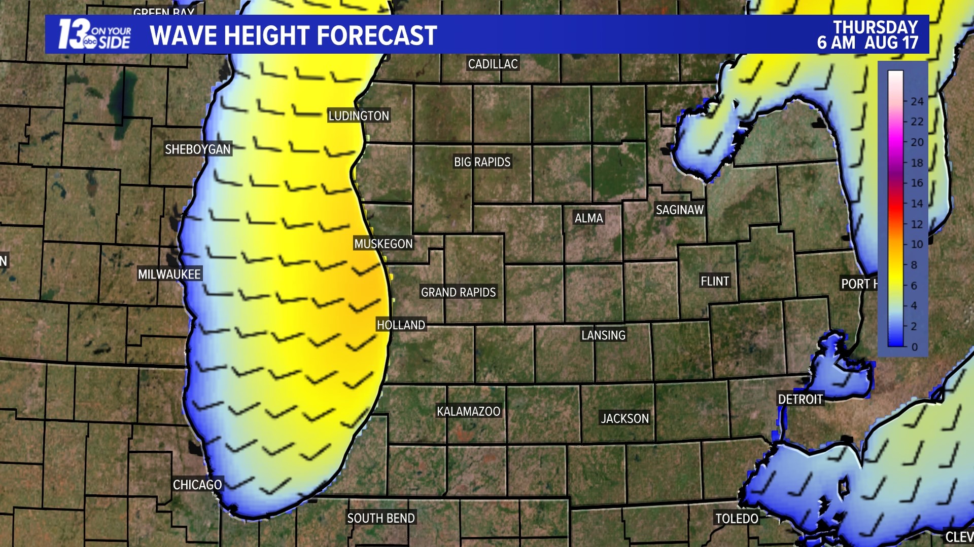 Wave Height Forecast - Wednesday through Thursday, August 16-17, 2023