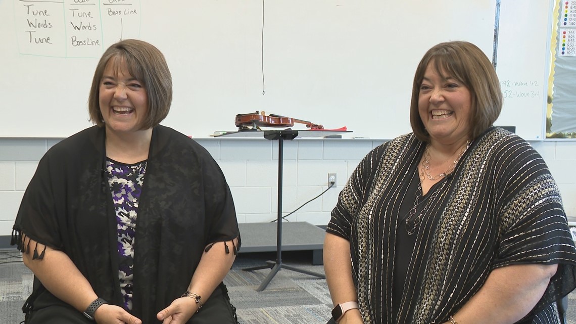 'Twice the fun' | Identical twin sisters teach Hudsonville orchestra side-by-side