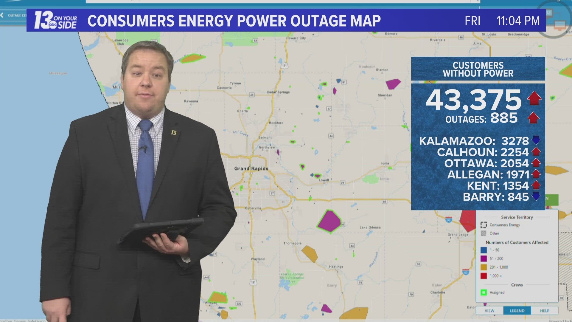 Consumers Energy is currently totaling over 43,000 outages.