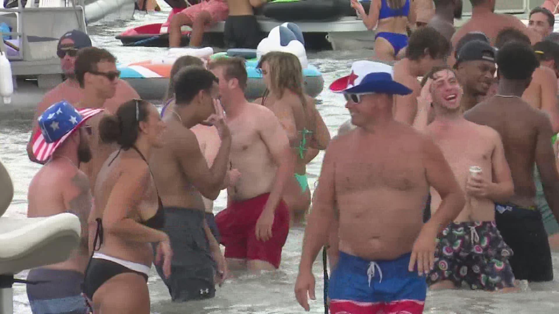 Around 150 people were on the sandbar in Cass County, many seen without masks and not following social distancing guidelines.