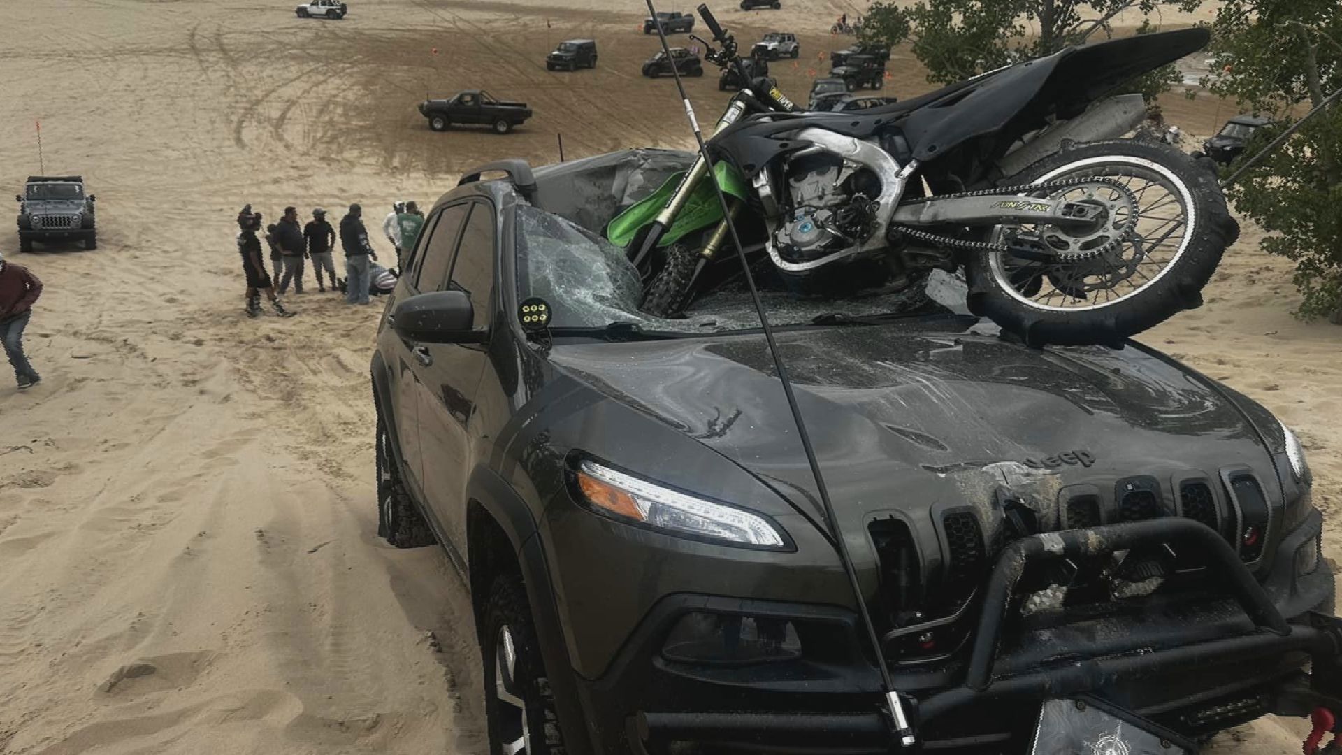 A 21-year-old man on a dirt bike collided with the windshield of a Jeep driven by a 25-year-old man on Saturday August 10.