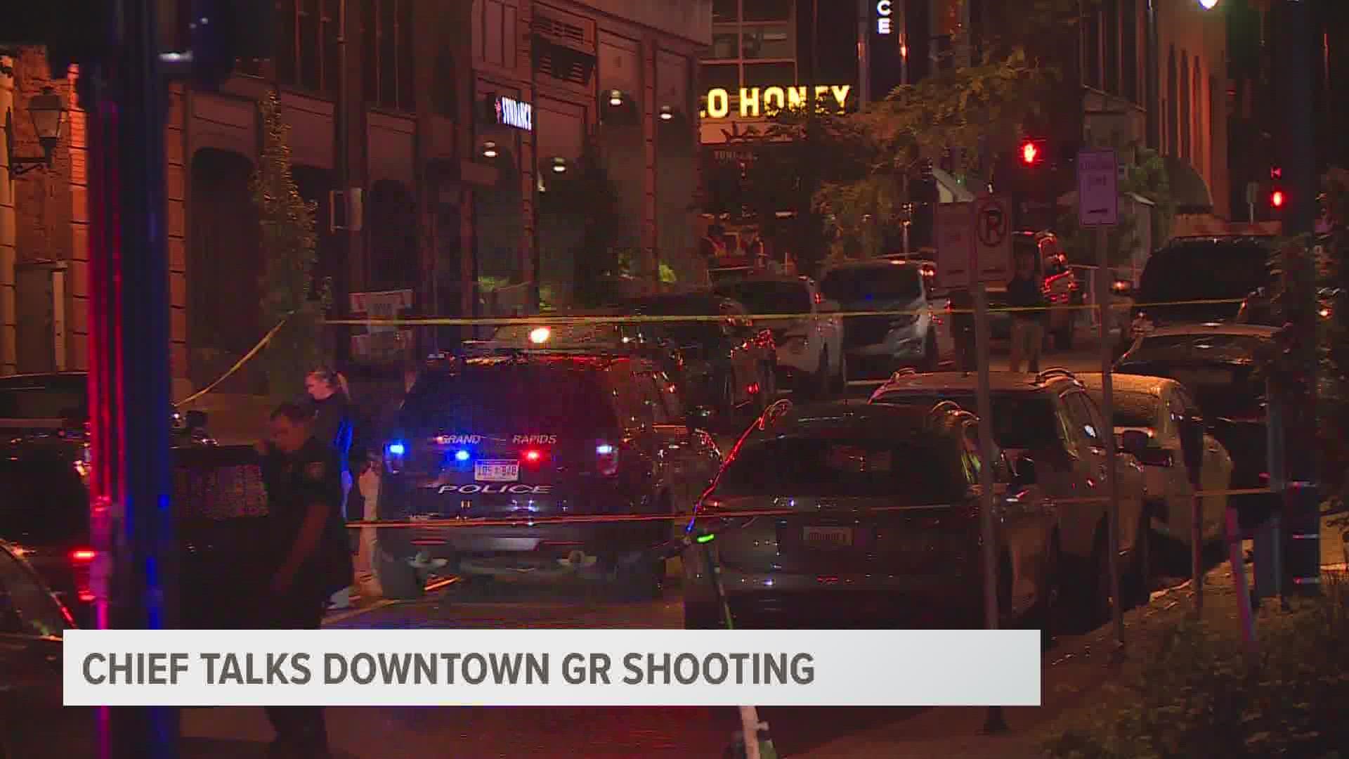 The Grand Rapids Police Chief says two groups of people got into an altercation before it turned into gunfire downtown overnight Sunday.