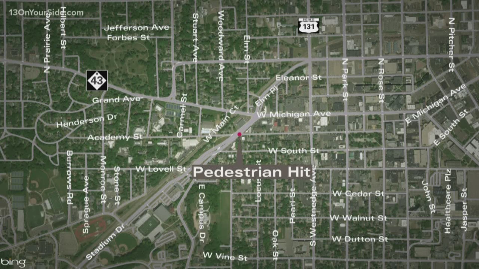 iin Kalamazoo a 32-year-old man was hit bay a car while walking near the intersection of South Rose and Academy Street at 1:45am. The driver was arrested.