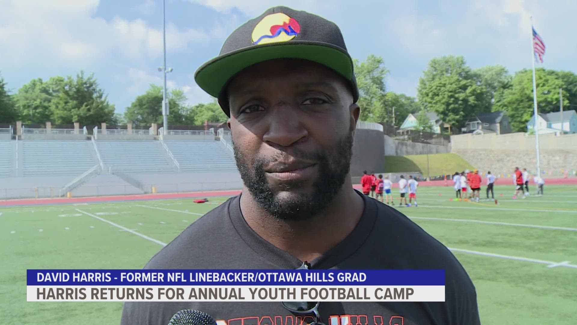 NFL linebacker David Harris returns home for his annual youth football camp at at Ottawa Hills High School. The camp started back in 2007.