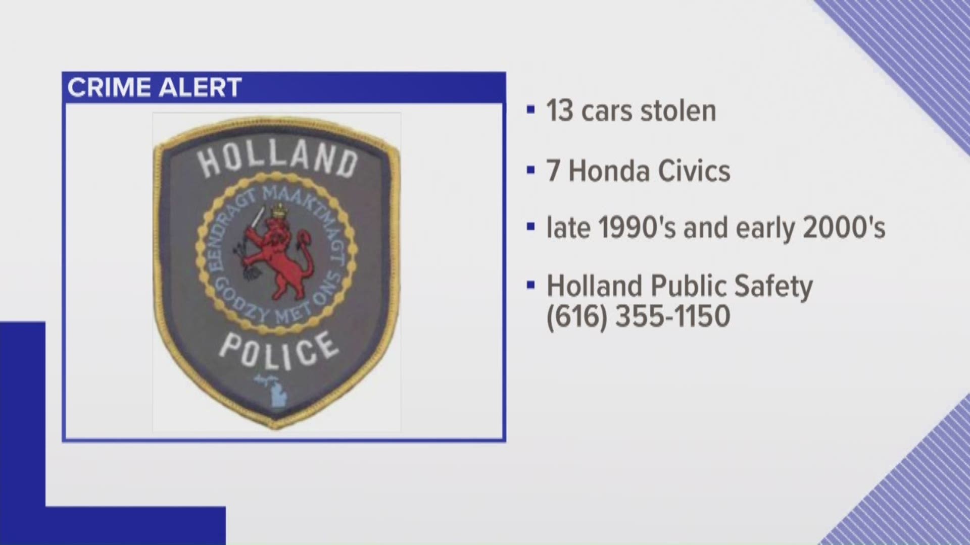 String of car thefts being investigated in Holland